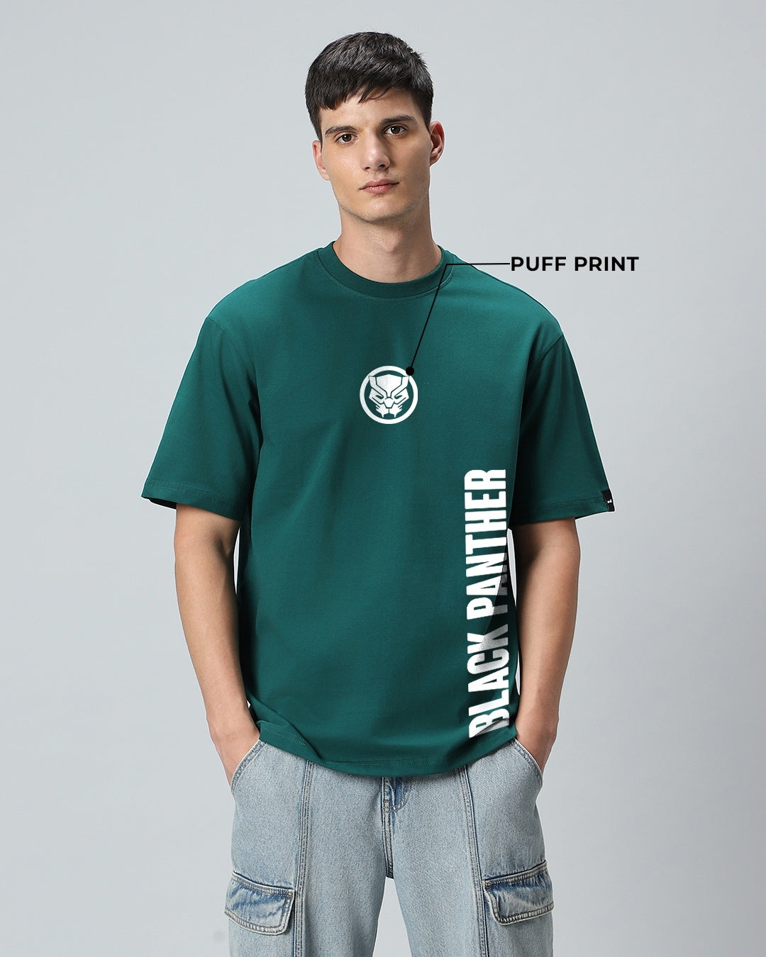Men's Green Wakanda Forever Graphic Printed Oversized T-shirt