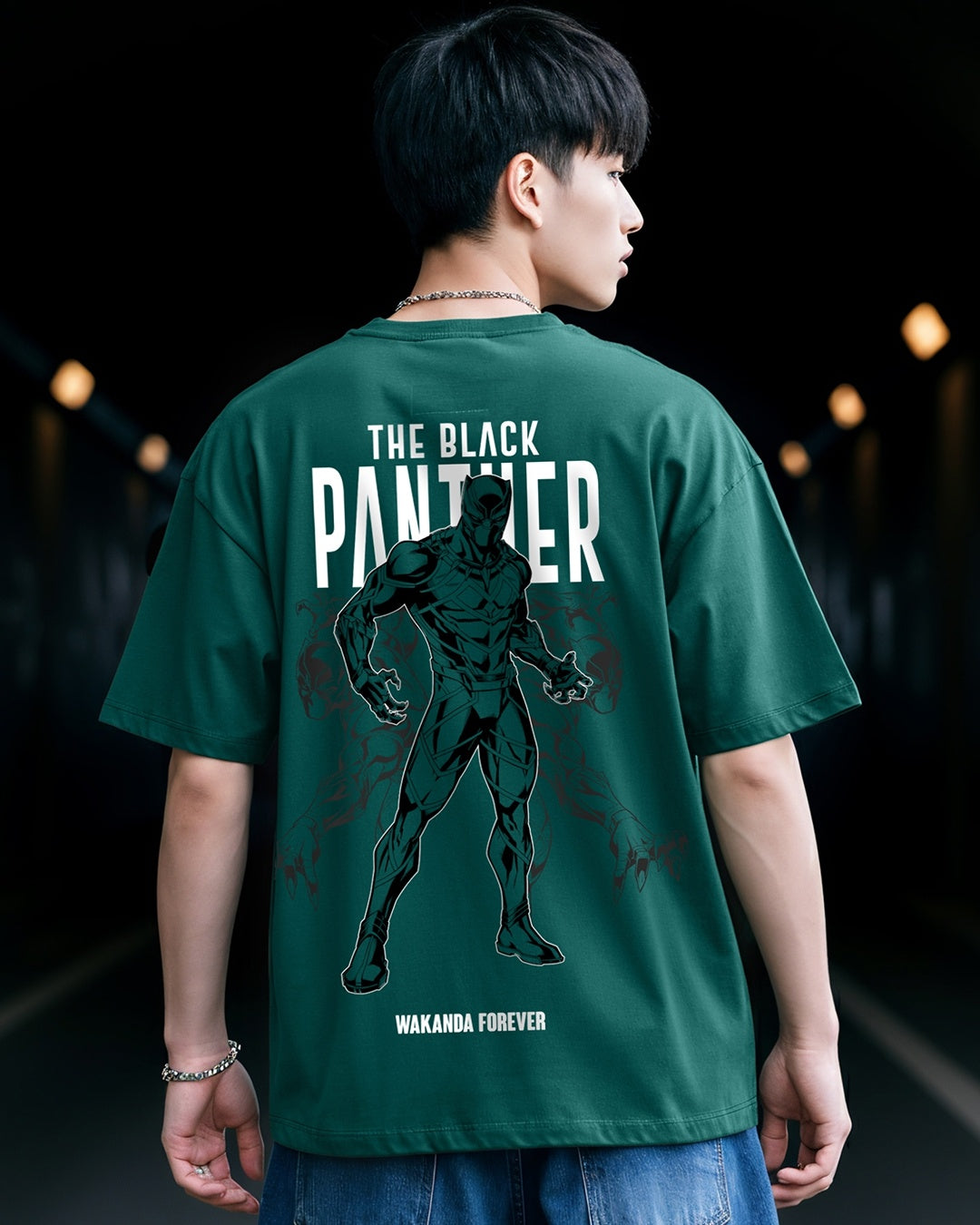 Men's Green Wakanda Forever Graphic Printed Oversized T-shirt
