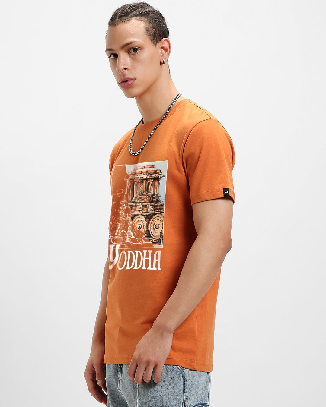 Men's Orange Yoddha Graphic Printed T-shirt